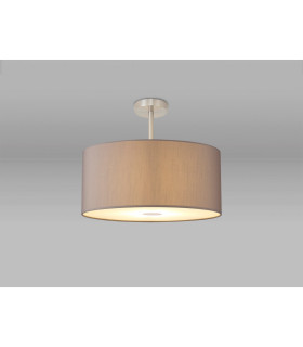 Baymont Satin Nickel E27 Semi Flush With 50cm x 20cm Faux Silk Shade Grey/White Laminate-2