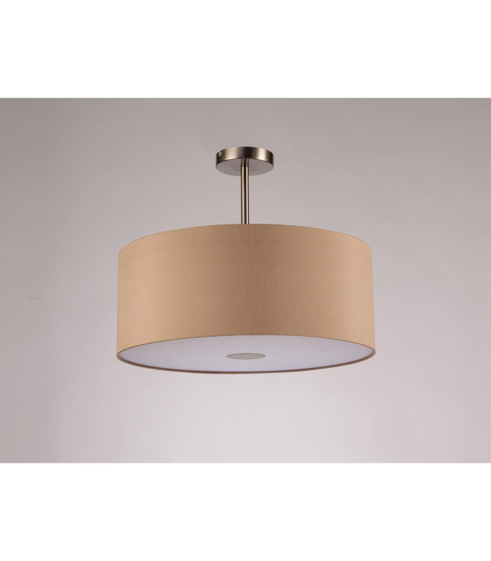 Baymont Satin Nickel E27 Semi Flush With 50cm x 20cm Dual Faux Silk Shade Antique Gold/Ruby-13