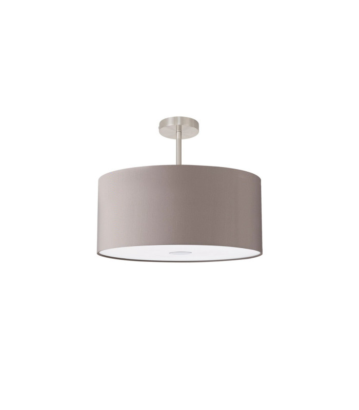 Baymont Satin Nickel E27 Semi Flush With 50cm x 20cm Faux Silk Shade Grey/White Laminate-4