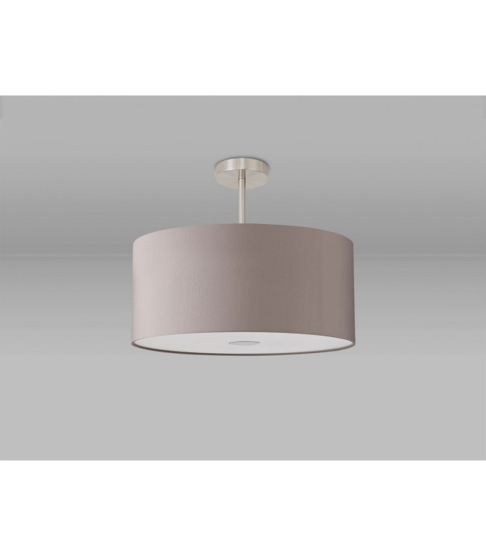 Baymont Satin Nickel E27 Semi Flush With 50cm x 20cm Faux Silk Shade Grey/White Laminate-13