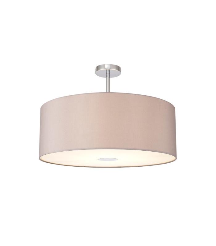 Baymont Polished Chrome E27 Semi Flush With 60cm x 22cm Faux Silk Shade Grey/White Laminate-1