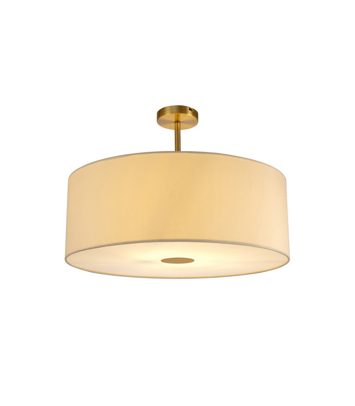 Baymont Antique Brass E27 Semi Flush With 60cm x 22cm Faux Silk Shade Ivory Pearl/White Laminate-1