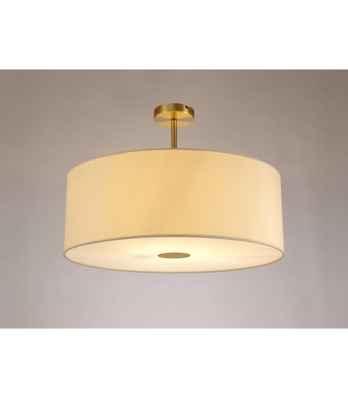 Baymont Antique Brass E27 Semi Flush With 60cm x 22cm Faux Silk Shade Ivory Pearl/White Laminate-2