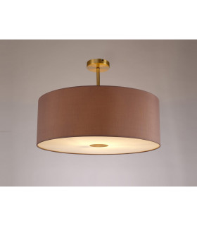 Baymont Antique Brass E27 Semi Flush With 60cm x 22cm Dual Faux Silk Shade Taupe/Halo Gold-2