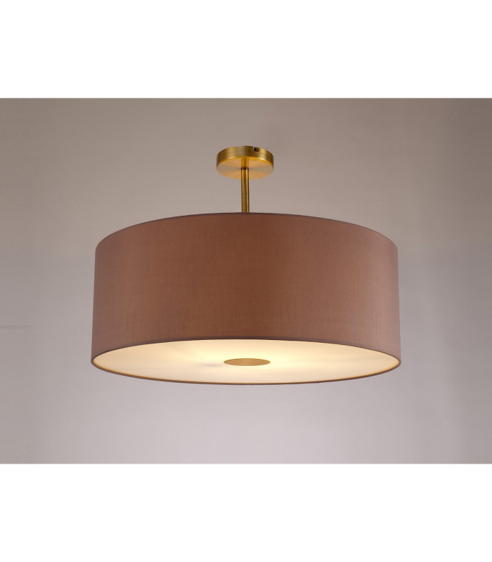 Baymont Antique Brass E27 Semi Flush With 60cm x 22cm Dual Faux Silk Shade Taupe/Halo Gold-2