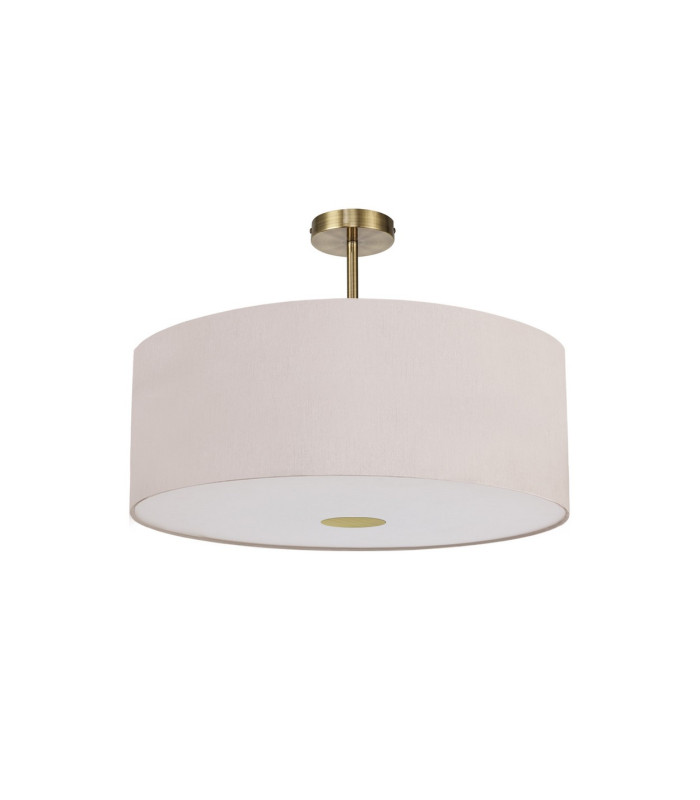 Baymont Antique Brass E27 Semi Flush With 60cm x 22cm Dual Faux Silk Shade Nude Beige/Moonlight-4