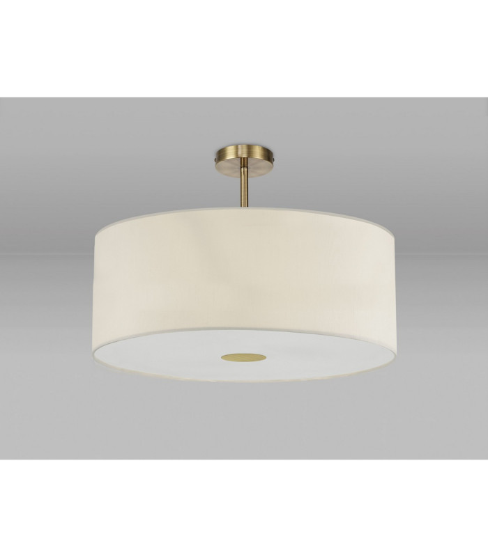 Baymont Antique Brass E27 Semi Flush With 60cm x 22cm Faux Silk Shade Ivory Pearl/White Laminate-13