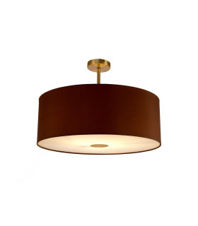 Baymont Antique Brass E27 Semi Flush With 60cm x 22cm Dual Faux Silk Shade Raw Cocoa/Grecian Bronze-1