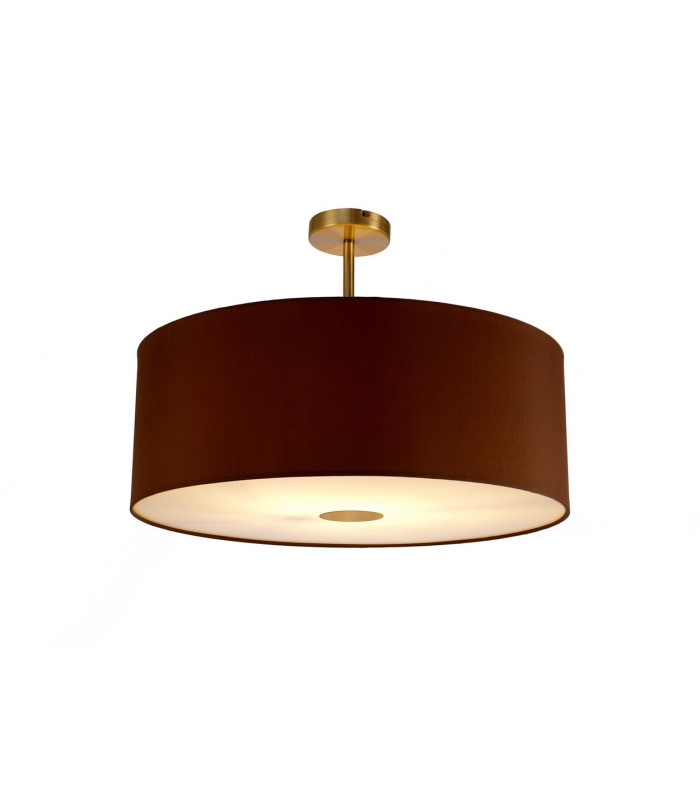 Baymont Antique Brass E27 Semi Flush With 60cm x 22cm Dual Faux Silk Shade Raw Cocoa/Grecian Bronze-1