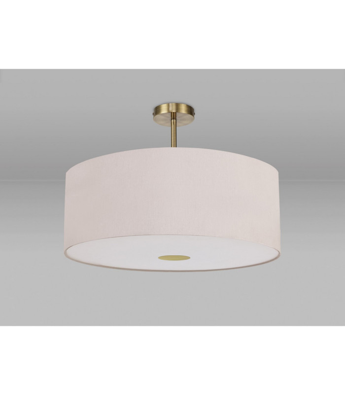 Baymont Antique Brass E27 Semi Flush With 60cm x 22cm Dual Faux Silk Shade Nude Beige/Moonlight-13