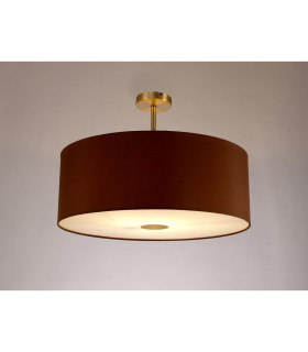 Baymont Antique Brass E27 Semi Flush With 60cm x 22cm Dual Faux Silk Shade Raw Cocoa/Grecian Bronze-2