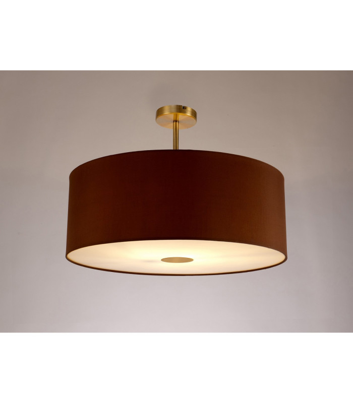 Baymont Antique Brass E27 Semi Flush With 60cm x 22cm Dual Faux Silk Shade Raw Cocoa/Grecian Bronze-2