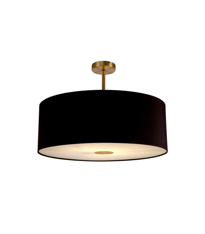 Baymont Antique Brass E27 Semi Flush With 60cm x 22cm Dual Faux Silk Shade Black/Green Olive-1