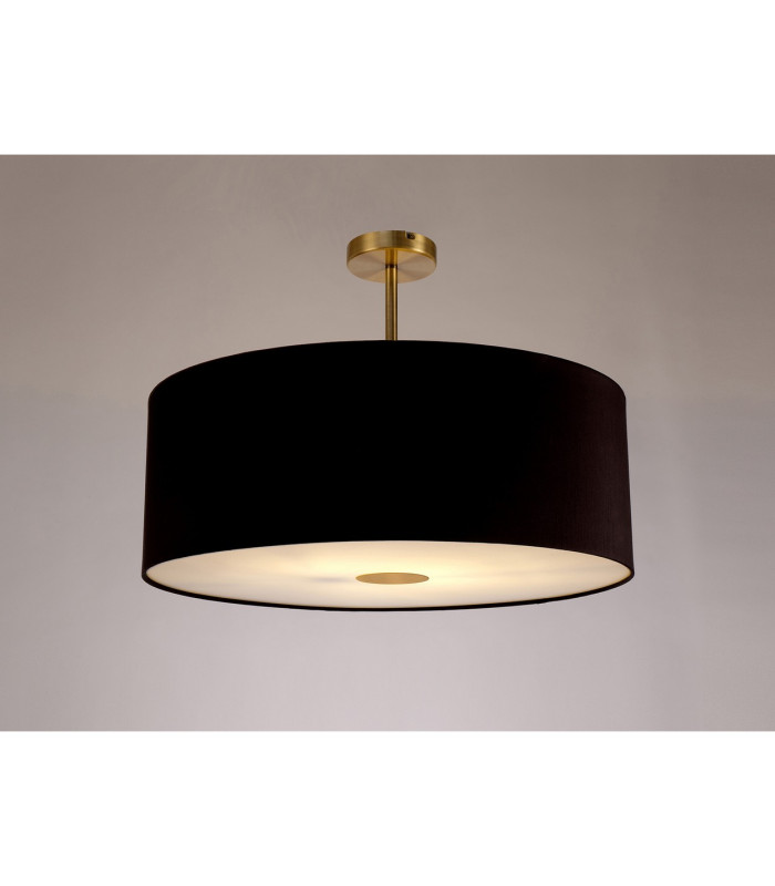 Baymont Antique Brass E27 Semi Flush With 60cm x 22cm Dual Faux Silk Shade Black/Green Olive-2