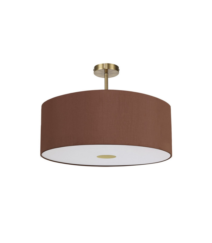 Baymont Antique Brass E27 Semi Flush With 60cm x 22cm Dual Faux Silk Shade Raw Cocoa/Grecian Bronze-4
