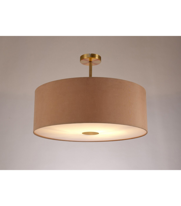 Baymont Antique Brass E27 Semi Flush With 60cm x 22cm Dual Faux Silk Shade Antique Gold/Ruby-2