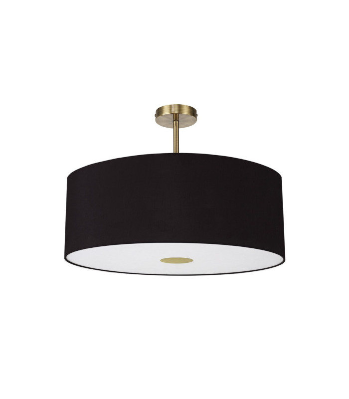 Baymont Antique Brass E27 Semi Flush With 60cm x 22cm Dual Faux Silk Shade Black/Green Olive-4