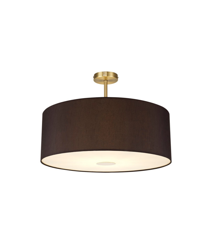 Baymont Antique Brass E27 Semi Flush With 60cm x 22cm Faux Silk Shade Black/White Laminate-1