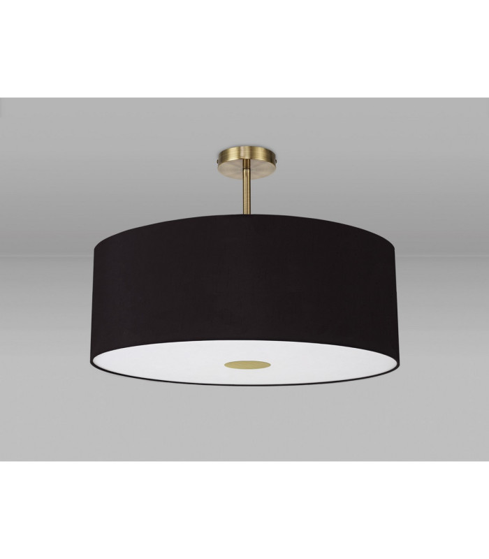 Baymont Antique Brass E27 Semi Flush With 60cm x 22cm Dual Faux Silk Shade Black/Green Olive-13