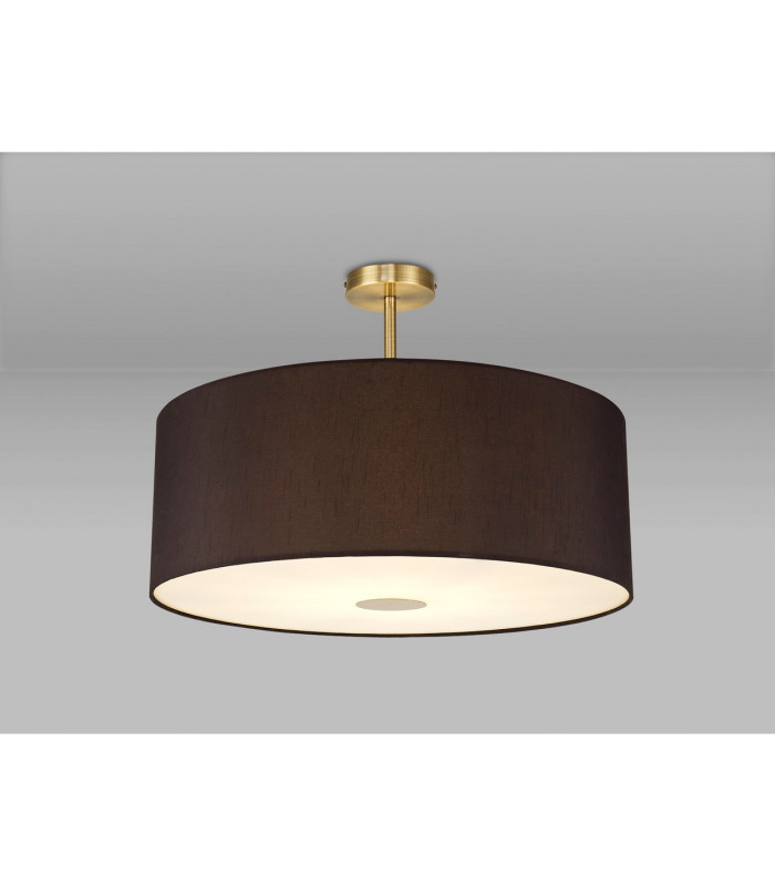 Baymont Antique Brass E27 Semi Flush With 60cm x 22cm Faux Silk Shade Black/White Laminate-2