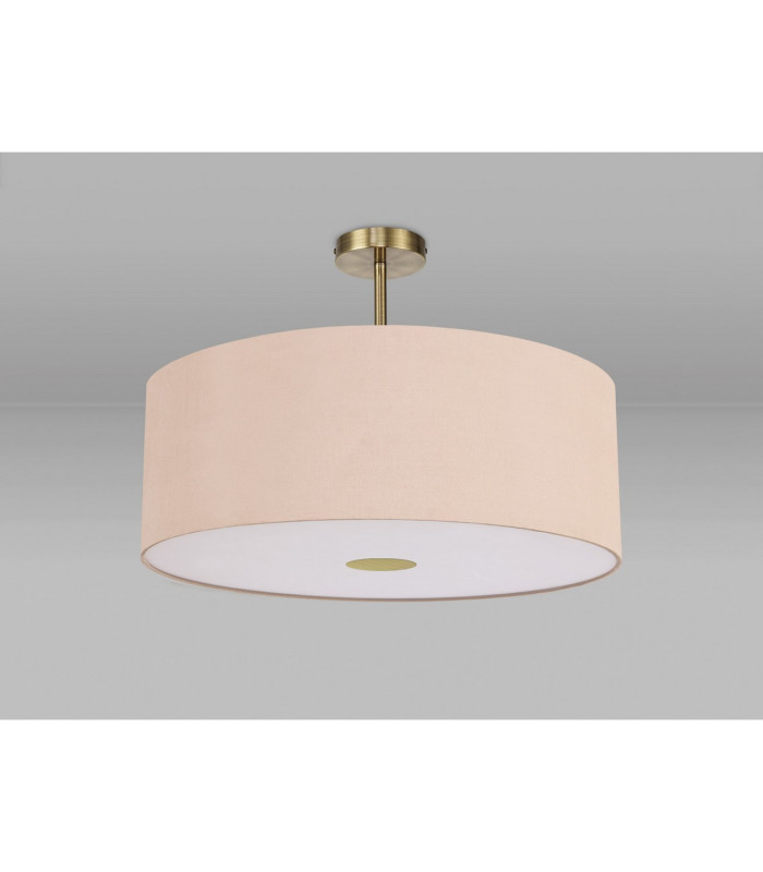 Baymont Antique Brass E27 Semi Flush With 60cm x 22cm Dual Faux Silk Shade Antique Gold/Ruby-13