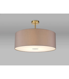 Baymont Antique Brass E27 Semi Flush With 60cm x 22cm Faux Silk Shade Grey/White Laminate-2