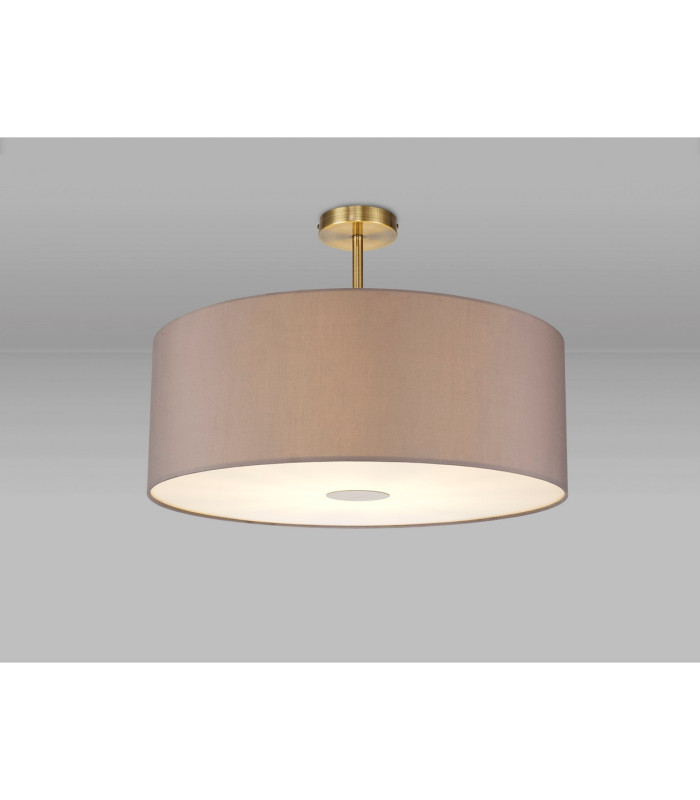 Baymont Antique Brass E27 Semi Flush With 60cm x 22cm Faux Silk Shade Grey/White Laminate-2