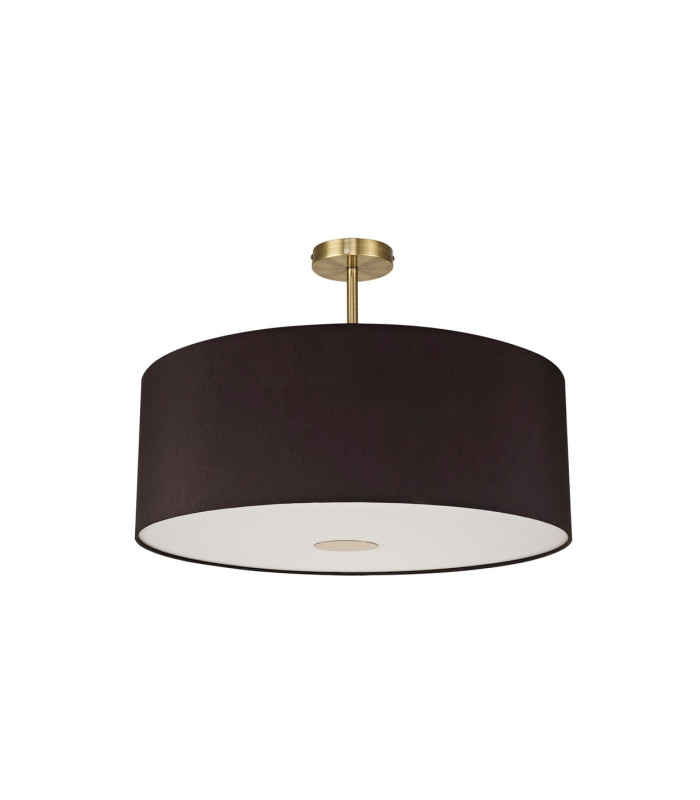 Baymont Antique Brass E27 Semi Flush With 60cm x 22cm Faux Silk Shade Black/White Laminate-4