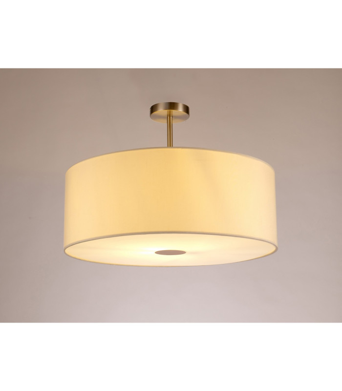 Baymont Satin Nickel E27 Semi Flush With 60cm x 22cm Faux Silk Shade Ivory Pearl/White Laminate-2