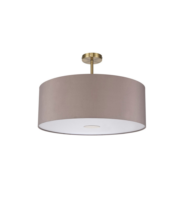 Baymont Antique Brass E27 Semi Flush With 60cm x 22cm Faux Silk Shade Grey/White Laminate-4