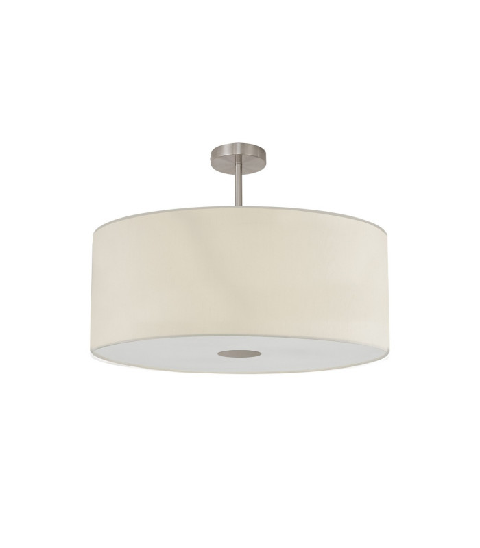 Baymont Satin Nickel E27 Semi Flush With 60cm x 22cm Faux Silk Shade Ivory Pearl/White Laminate-4