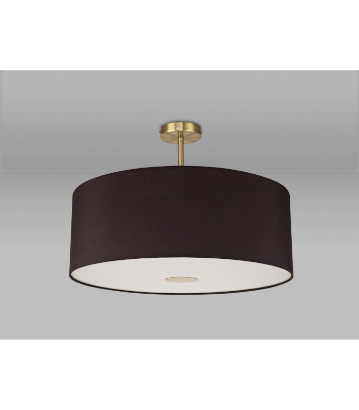 Baymont Antique Brass E27 Semi Flush With 60cm x 22cm Faux Silk Shade Black/White Laminate-13