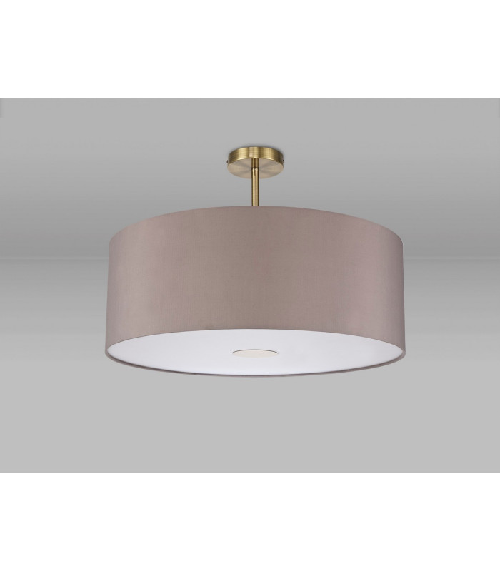 Baymont Antique Brass E27 Semi Flush With 60cm x 22cm Faux Silk Shade Grey/White Laminate-13
