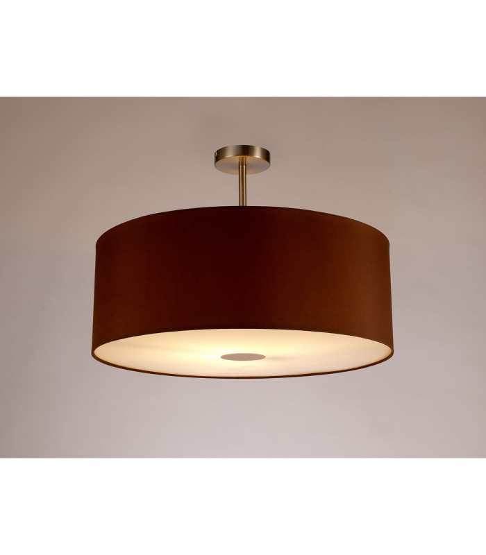 Baymont Satin Nickel E27 Semi Flush With 60cm x 22cm Dual Faux Silk Shade Raw Cocoa/Grecian Bronze-2