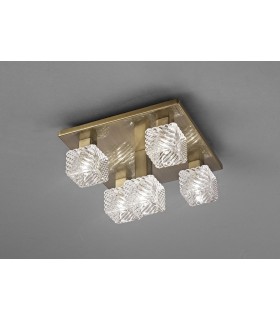 Ceiling Flush 5 Light G9, 230mm Square, Antique Brass, Clear Glass - 2