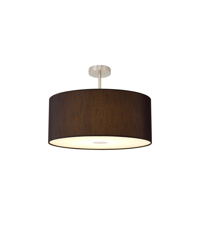 Baymont Satin Nickel E27 Semi Flush With 60cm x 22cm Faux Silk Shade Black/White Laminate-1