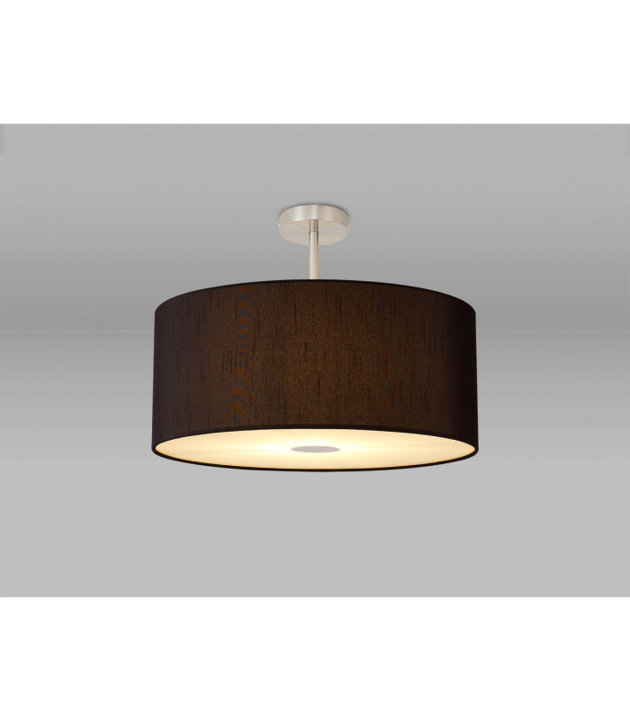 Baymont Satin Nickel E27 Semi Flush With 60cm x 22cm Faux Silk Shade Black/White Laminate-2