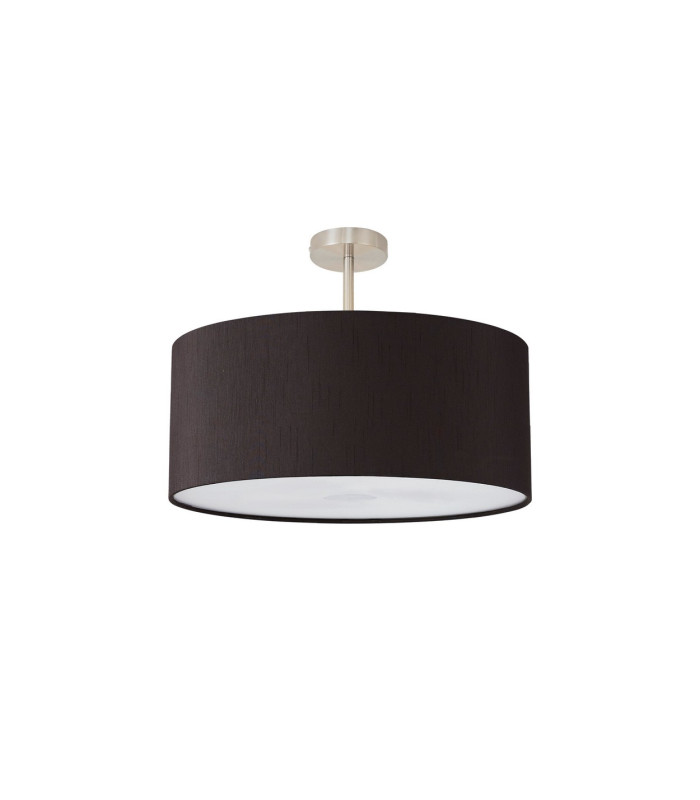 Baymont Satin Nickel E27 Semi Flush With 60cm x 22cm Faux Silk Shade Black/White Laminate-4