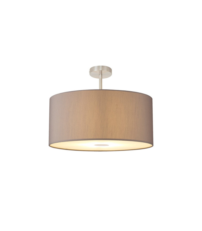 Baymont Satin Nickel E27 Semi Flush With 60cm x 22cm Faux Silk Shade Grey/White Laminate-1