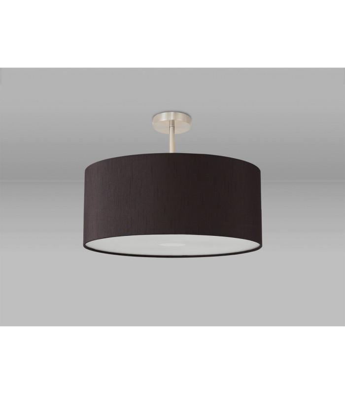 Baymont Satin Nickel E27 Semi Flush With 60cm x 22cm Faux Silk Shade Black/White Laminate-13