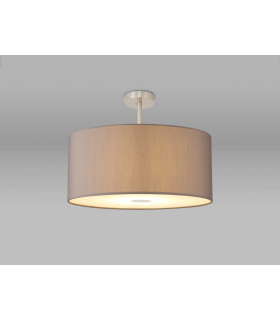 Baymont Satin Nickel E27 Semi Flush With 60cm x 22cm Faux Silk Shade Grey/White Laminate-2