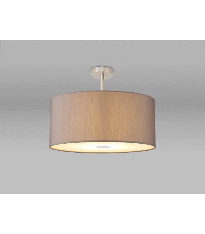 Baymont Satin Nickel E27 Semi Flush With 60cm x 22cm Faux Silk Shade Grey/White Laminate-2