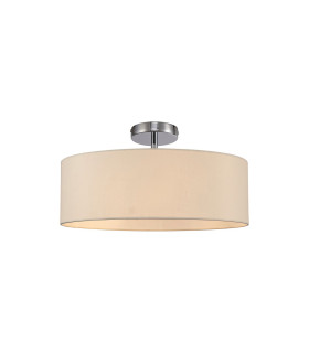 Baymont Polished Chrome 3 Light E27 Drop Flush With 45cm x 15cm Faux Silk Shade Ivory Pearl/White Laminate-1