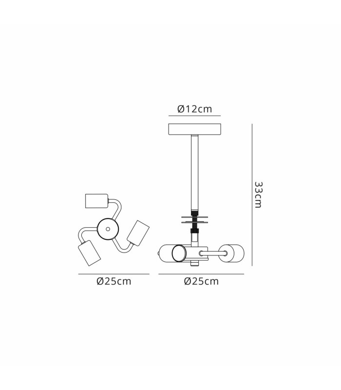 Baymont 25cm Satin Black 3 Light E27 Universal Semi Flush Fixture Suitable For A Vast Selection Of Shades-3