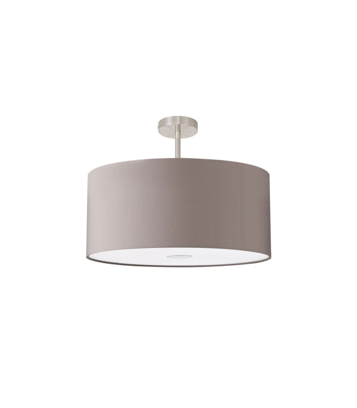 Baymont Satin Nickel E27 Semi Flush With 60cm x 22cm Faux Silk Shade Grey/White Laminate-4