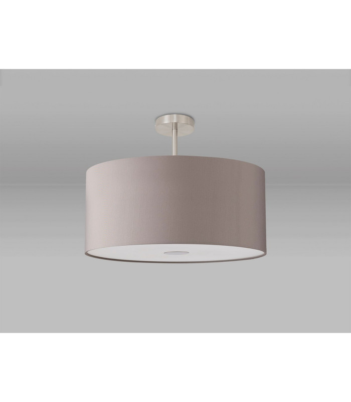 Baymont Satin Nickel E27 Semi Flush With 60cm x 22cm Faux Silk Shade Grey/White Laminate-13