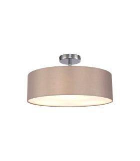 Baymont Polished Chrome 3 Light E27 Drop Flush With 45cm x 15cm Faux Silk Shade Grey-1