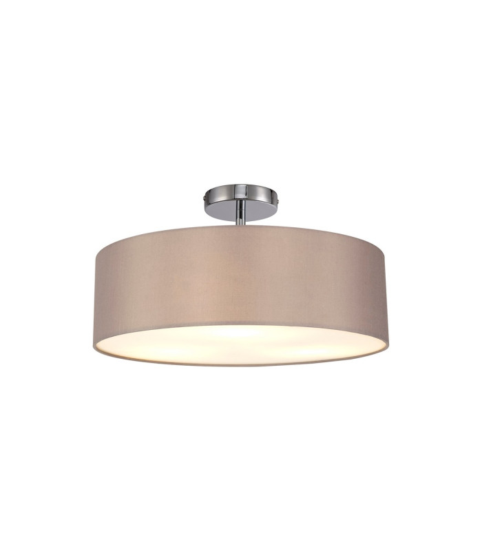 Baymont Polished Chrome 3 Light E27 Drop Flush With 45cm x 15cm Faux Silk Shade Grey-1