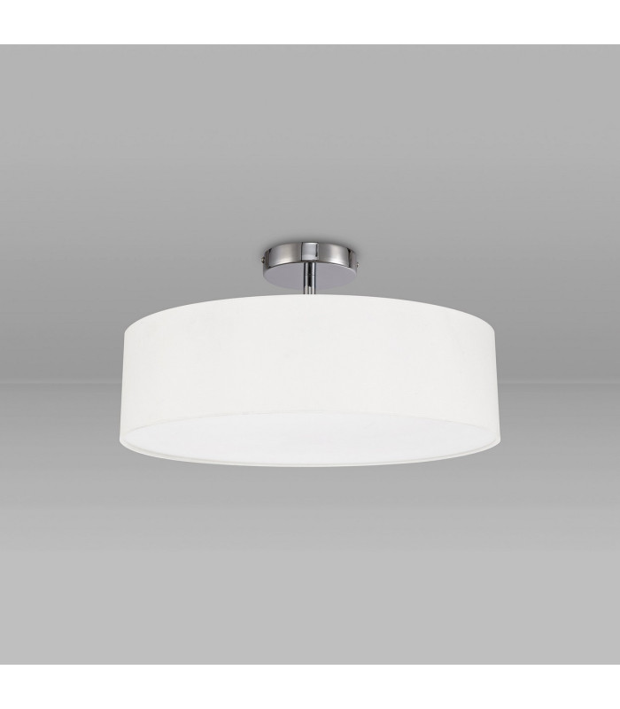 Baymont Polished Chrome 3 Light E27 Drop Flush With 45cm x 15cm Faux Silk Shade White-11