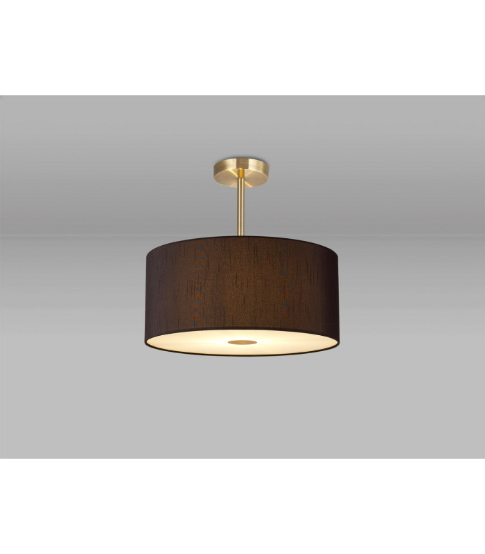 Baymont Antique Brass 3 Light E27 Semi Flush With 40cm x 18cm Faux Silk Shade Black/White Laminate-2